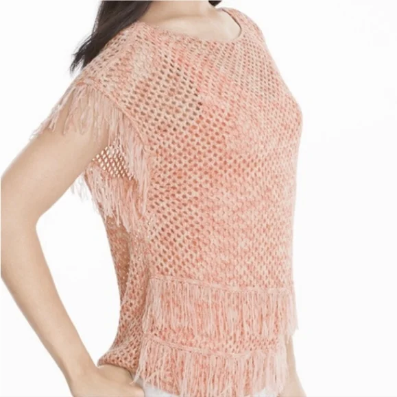 NWT White House Black Market Peach Smoothie Fringe Crochet Sweater Size XS - Picture 3 of 5